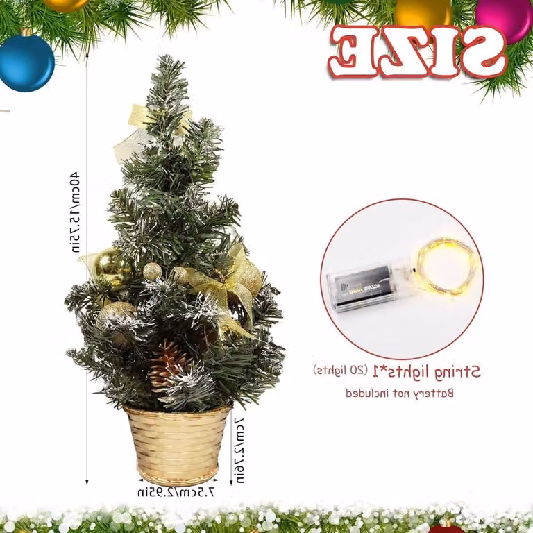 Albero di Natale in miniatura - Albero artificiale - Altezza 40 cm - Con illuminazione a LED - Decorazione da tavolo verde - Perfetto per la casa o l'ufficio