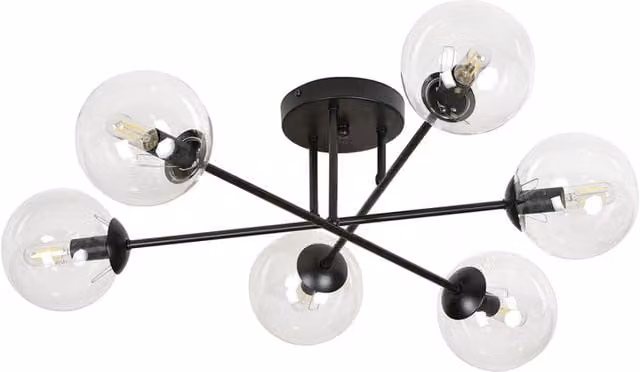 Plafoniera da soffitto Emibig Brendi in metallo e vetro nero e trasparente con 6 x E14