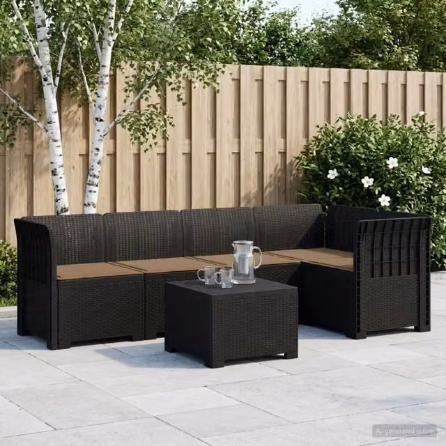 Divano da Giardino 5 Posti con Cuscini Stile Rattan PP 3444072