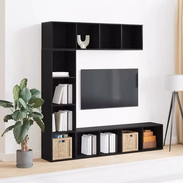 Libreria 3 pz-Scaffale per Libri-Mobile di Stoccaggio Rovere Nero 36 x 30 x 143 cm Legno multistrato