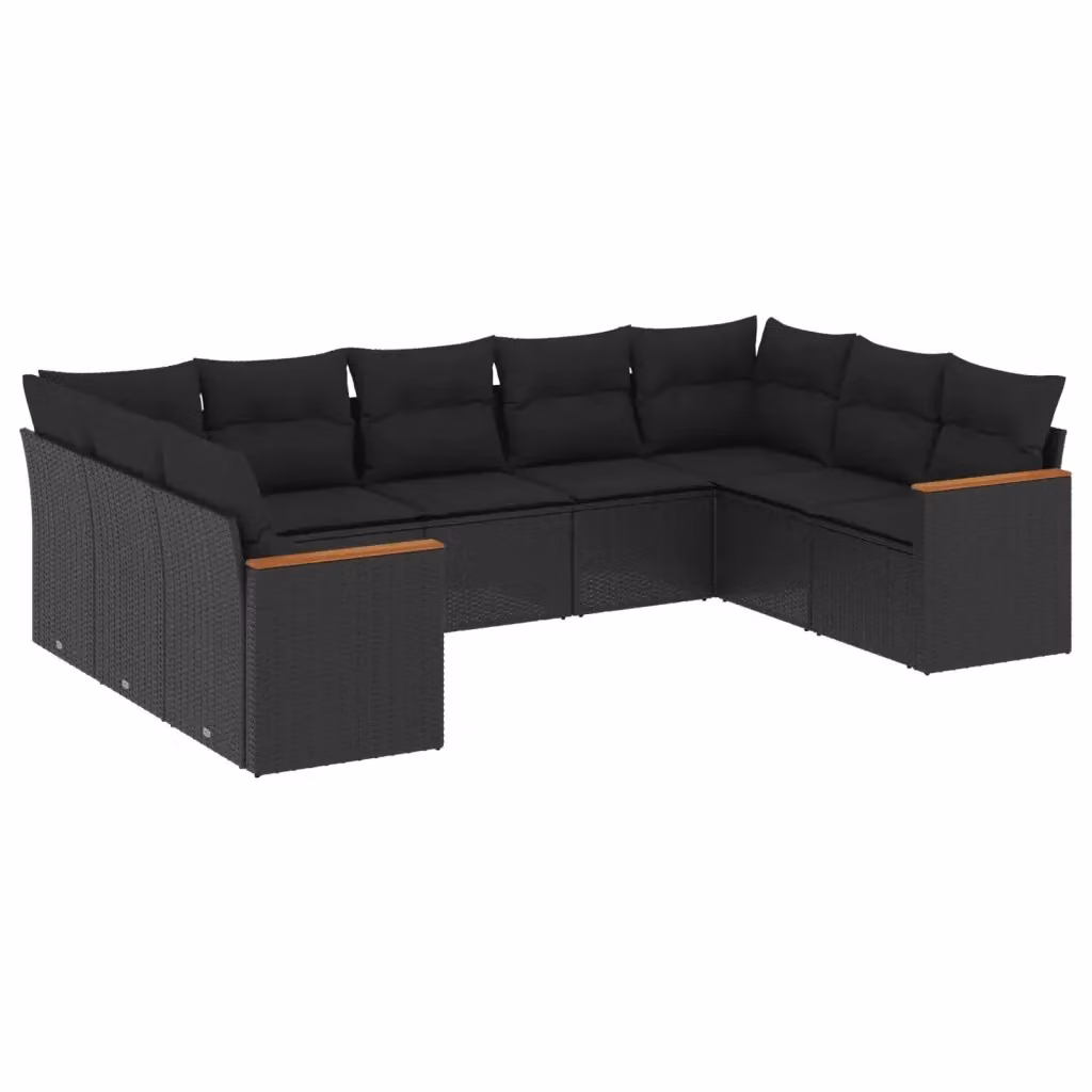 Set Divani da Giardino vidaXL 9 pz a Forma a L in Polyrattan Nero con Cuscini e Rivestimenti Rimovibili – 2