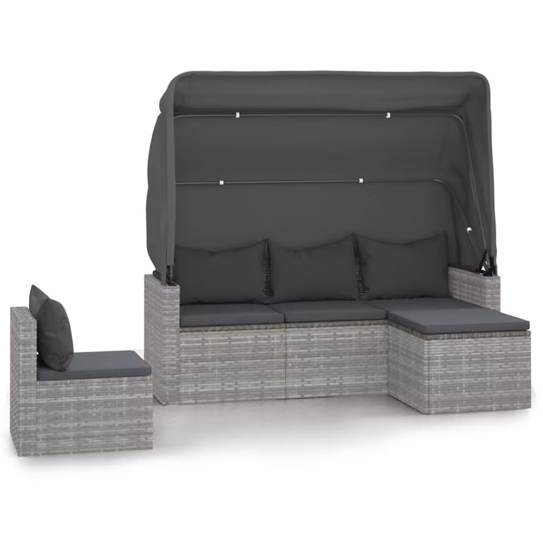 Set Divani da Giardino 4 pz con Cuscini in Polyrattan Grigio