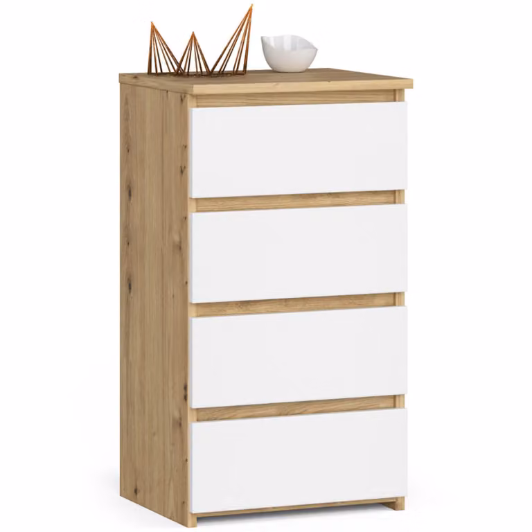 Comò CL4 40 cm in Rovere Artisan Bianco Elegante e Resistente con 4 Cassetti