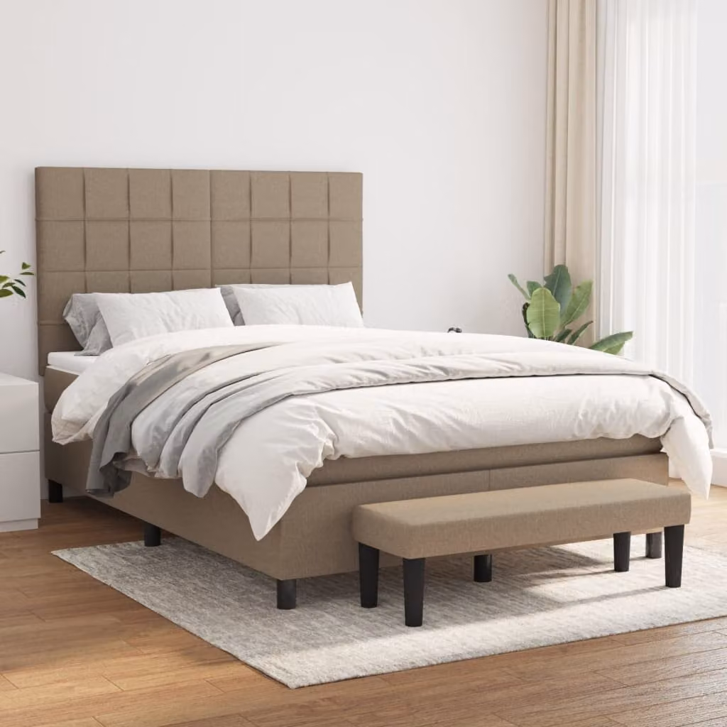 vidaXL Letto Ibrido con Giroletto a Molle e Materasso in Tessuto Beige e Bianco L/P/H: 140 x 200 x 128 cm – 1
