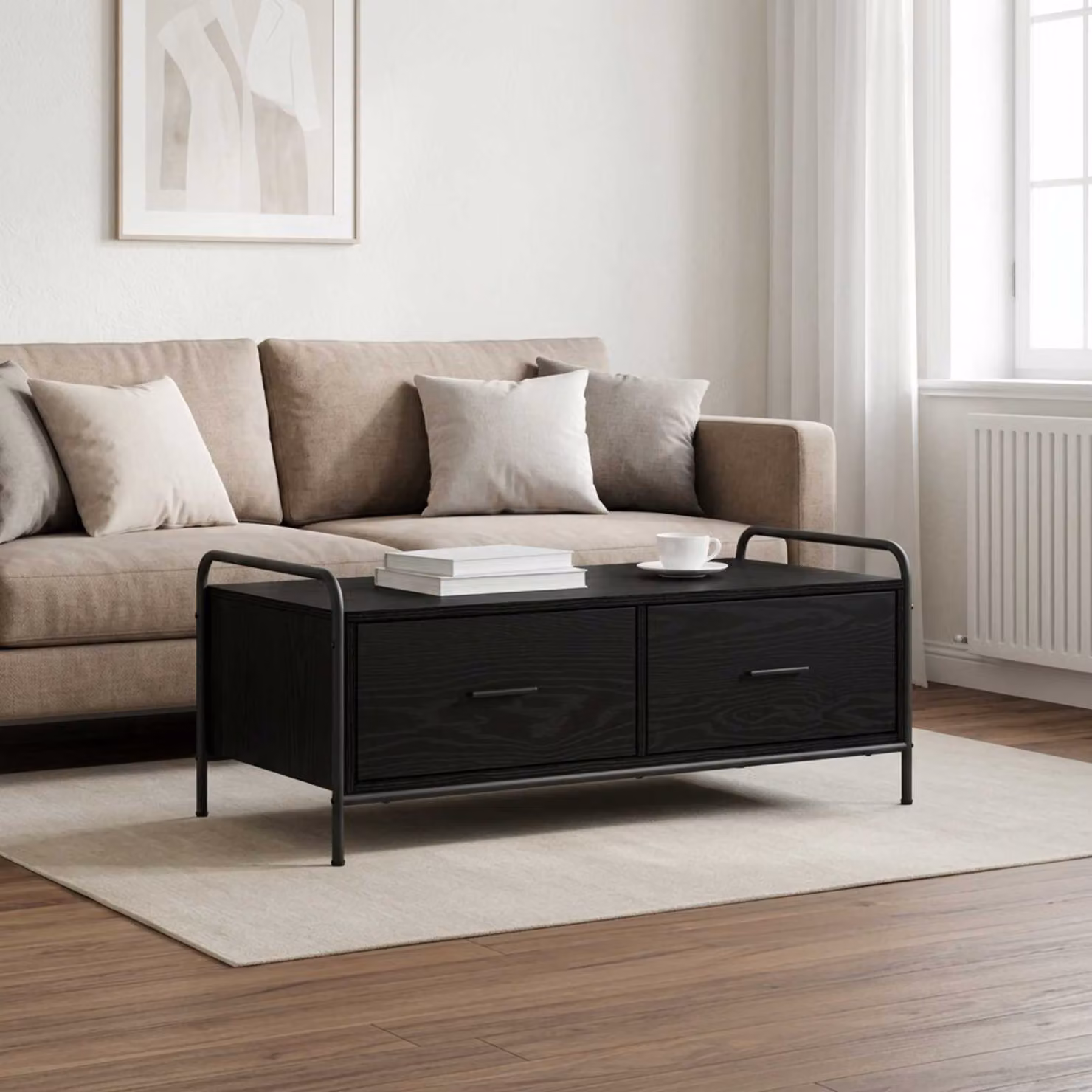 vidaXL Tavolino da salotto moderno in legno e metallo nero L: 99,5 cm, P: 49 cm, H: 41 cm