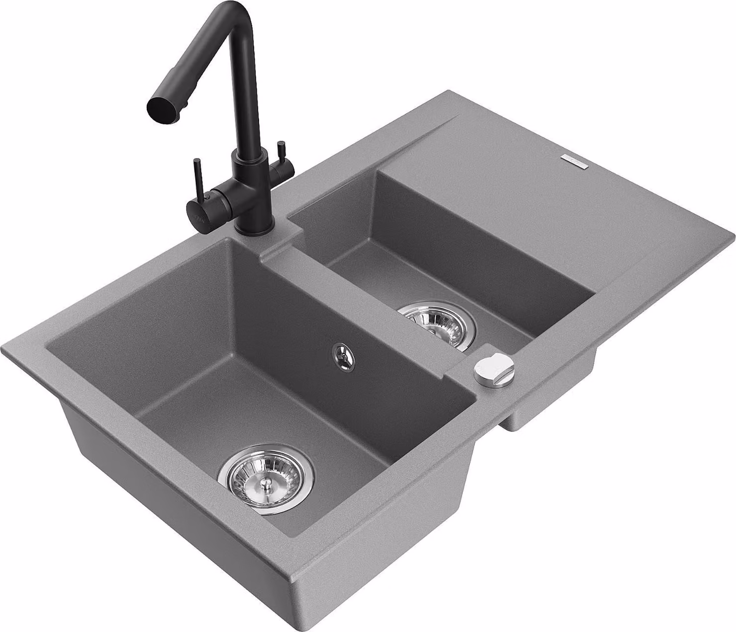 Mexen Gaspar lavello in granito a 1,5 vasche con sgocciolatoio e miscelatore da cucina Duero, grigio - 6507-71-671600-70