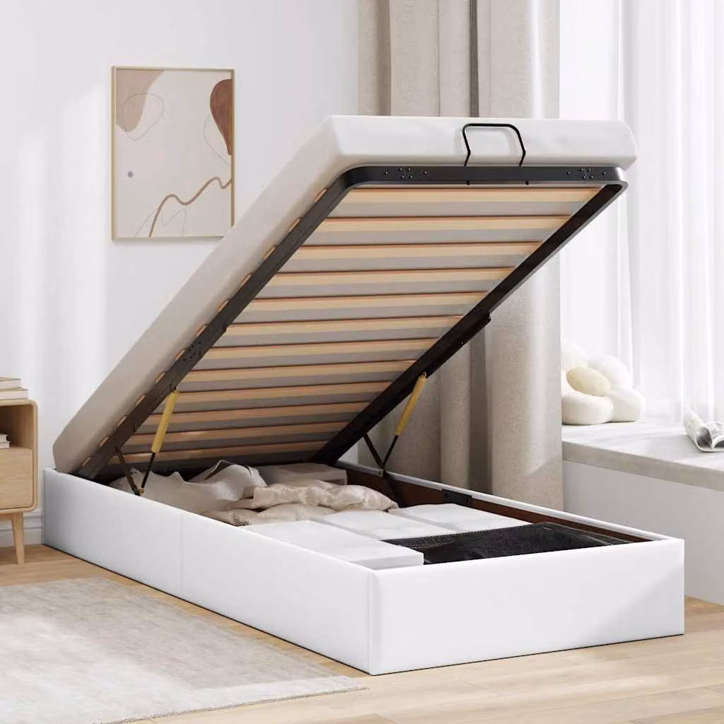 Struttura Letto con Contenitore a Sollevamento vidaXL in Similpelle Bianca L 90 x P 200 cm