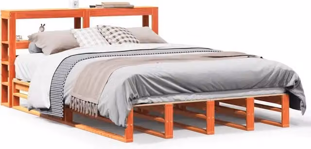 Letto matrimoniale | Letto per adulti | Giroletto con Testiera Marrone Cera 120x200 cm Massello Pino