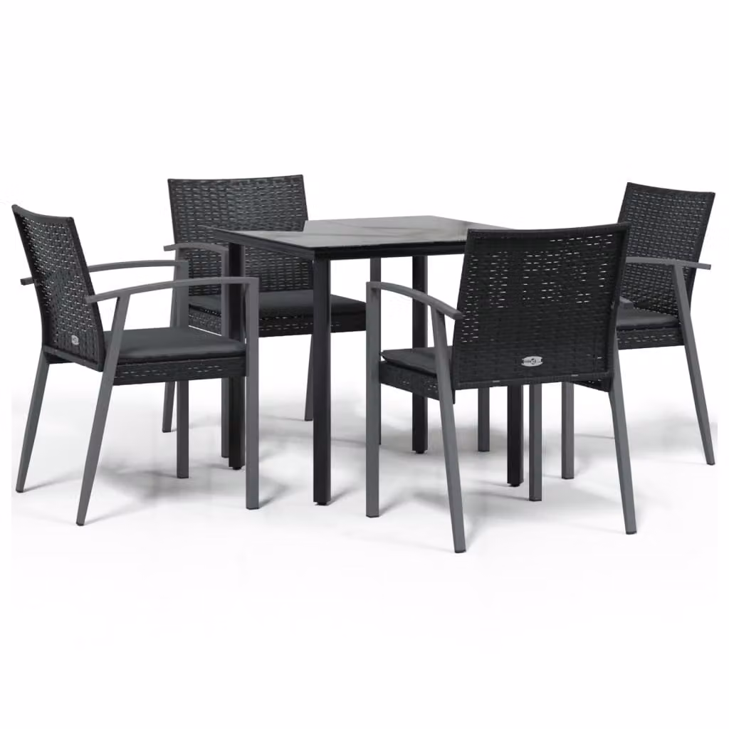 Set Pranzo da Giardino 5pz con Cuscini in Polyrattan e Acciaio