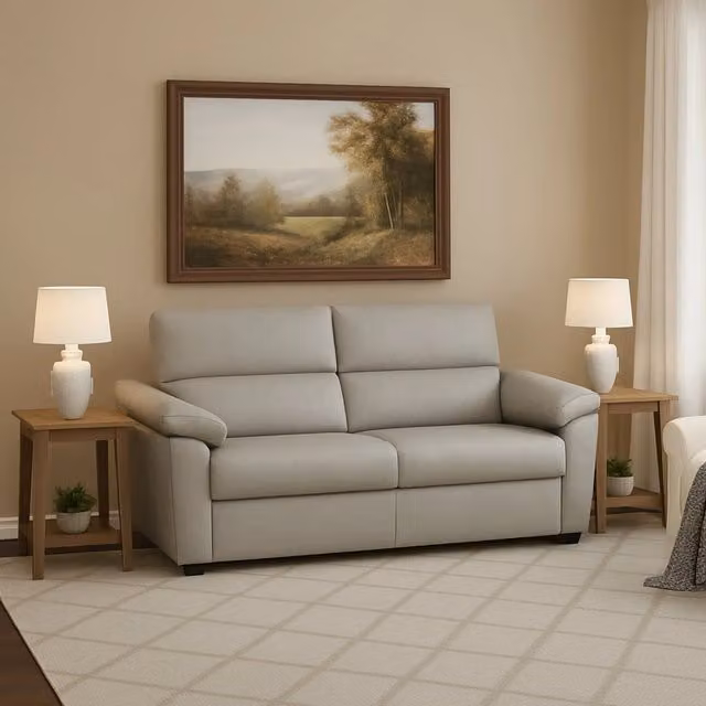 Divano Letto 2 Posti Contrada DMORA Beige con Rivestimento Sfoderabile e Struttura in Legno Massiccio L: 205 cm, P: 95 cm – 1