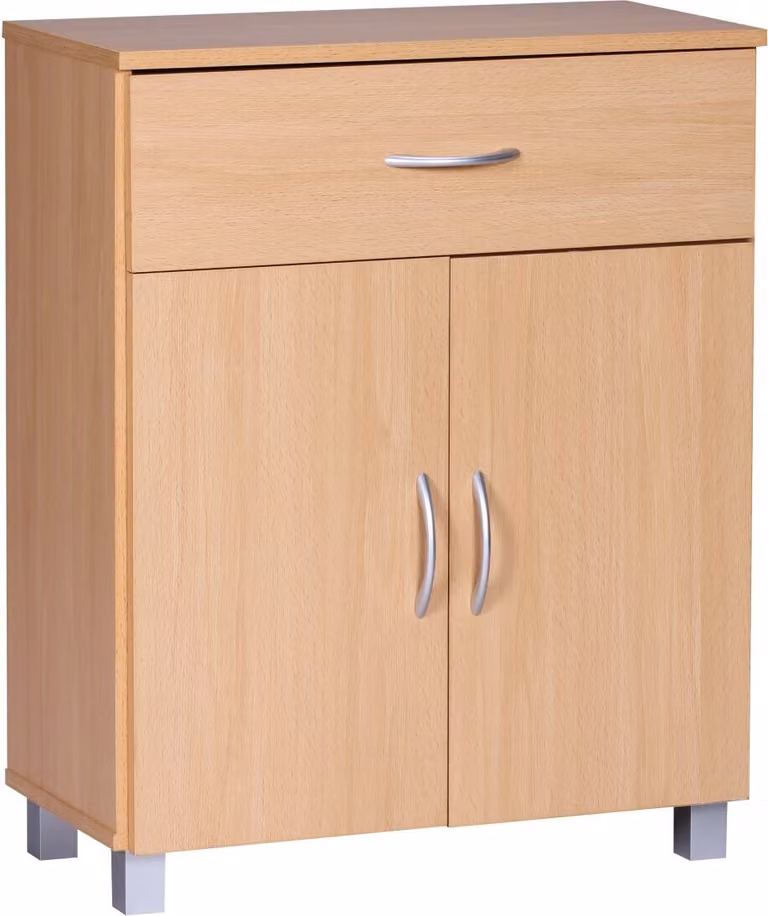 Credenza in faggio WL1.335 60x75x30 cm | Comò con cassetto e ante | Piccola credenza moderna marrone | Mobile in legno di design | Mobile multiuso con maniglie | Piccolo mobile da ingresso stretto