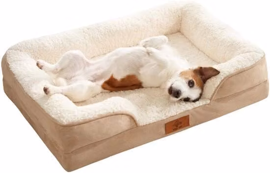 Letto ortopedico per cani VELE PET con schiuma, fodera rimovibile impermeabile e base antiscivolo, colore beige