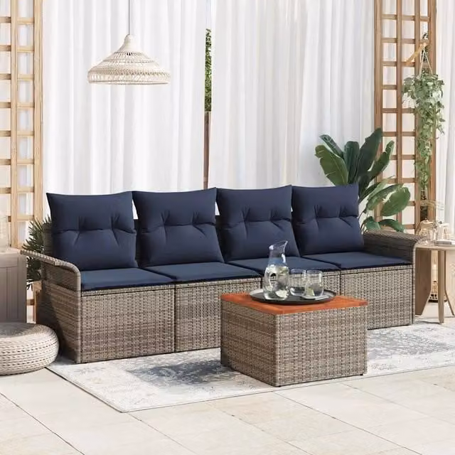 Set Divano da Giardino 5 pz Grigio polyrattan 3347262