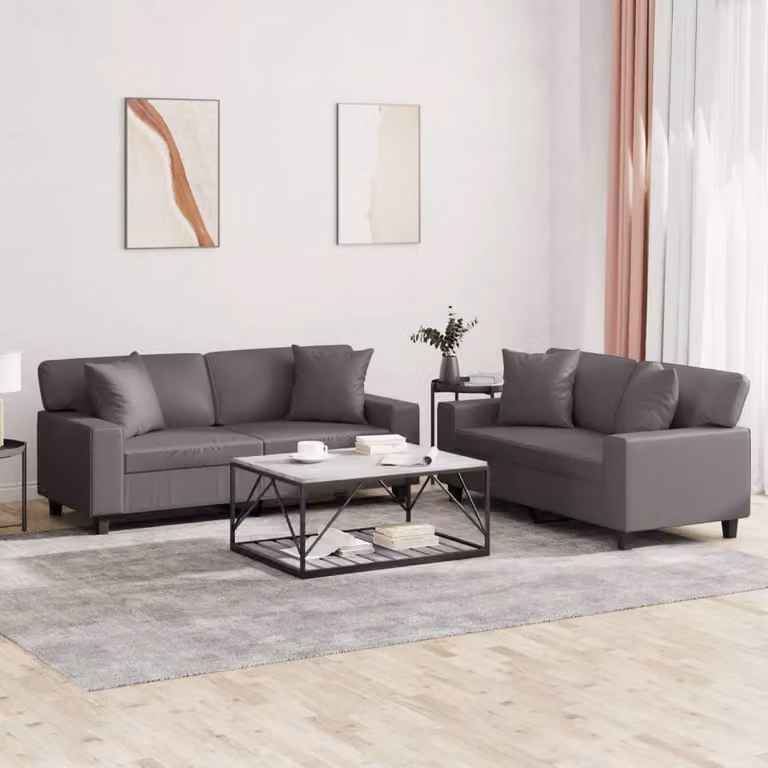 Maison Exclusive - Set divano 2 pezzi con cuscini, in ecopelle grigia