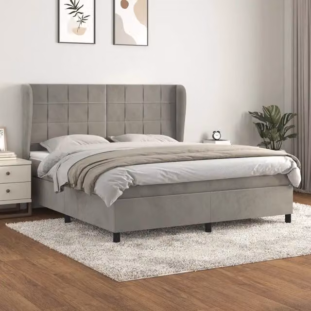 Letto Ibrido vidaXL con Giroletto a Molle e Materasso in Velluto Grigio Chiaro e Bianco L/P: 180 x 200 cm