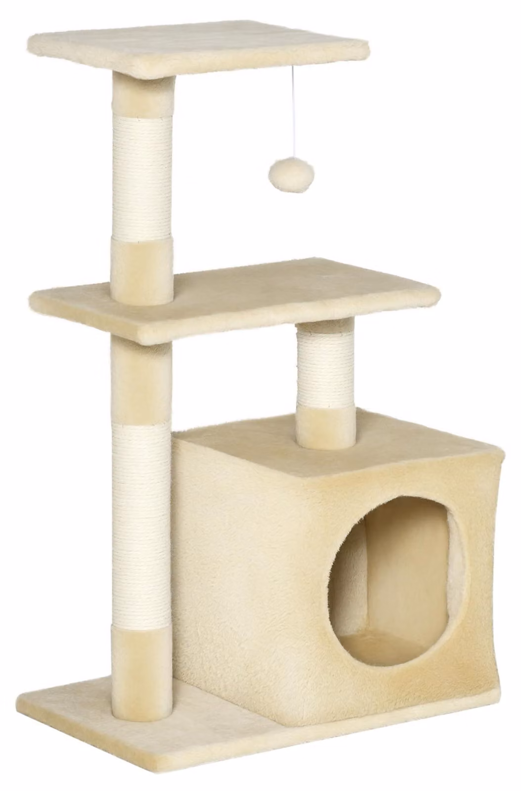 PawHut Tiragraffi con mobili in sisal per gatti e giocattoli in peluche, beige, altezza 81,5 cm