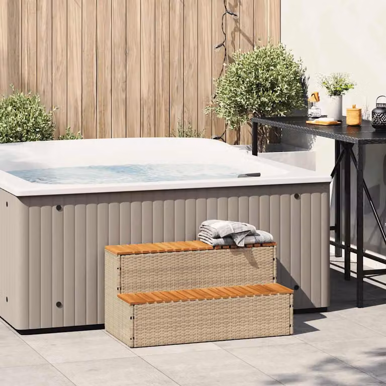 vidaXL Bordo per Vasca Idromassaggio Beige Polyrattan&Massello Acacia