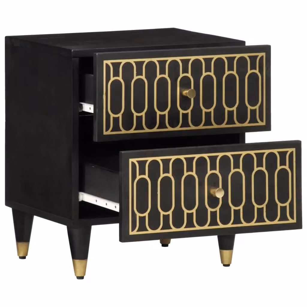 Set di 2 comodini vidaXL in legno di mango e metallo stile retro, colore marrone e nero, L/P/H: 40 x 33 x 46 cm – 2