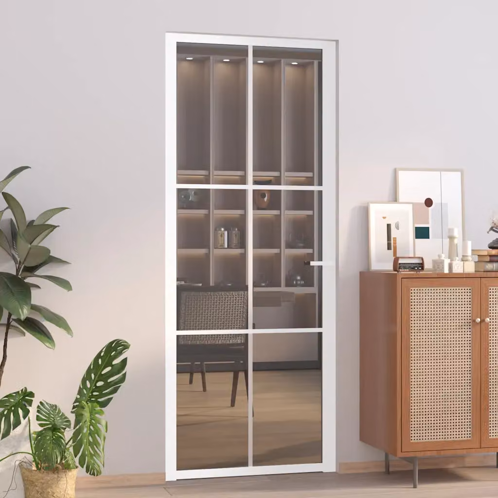 Porta interna moderna vidaXL in alluminio e vetro trasparente, colore bianco, L: 83 cm, H: 201,5 cm