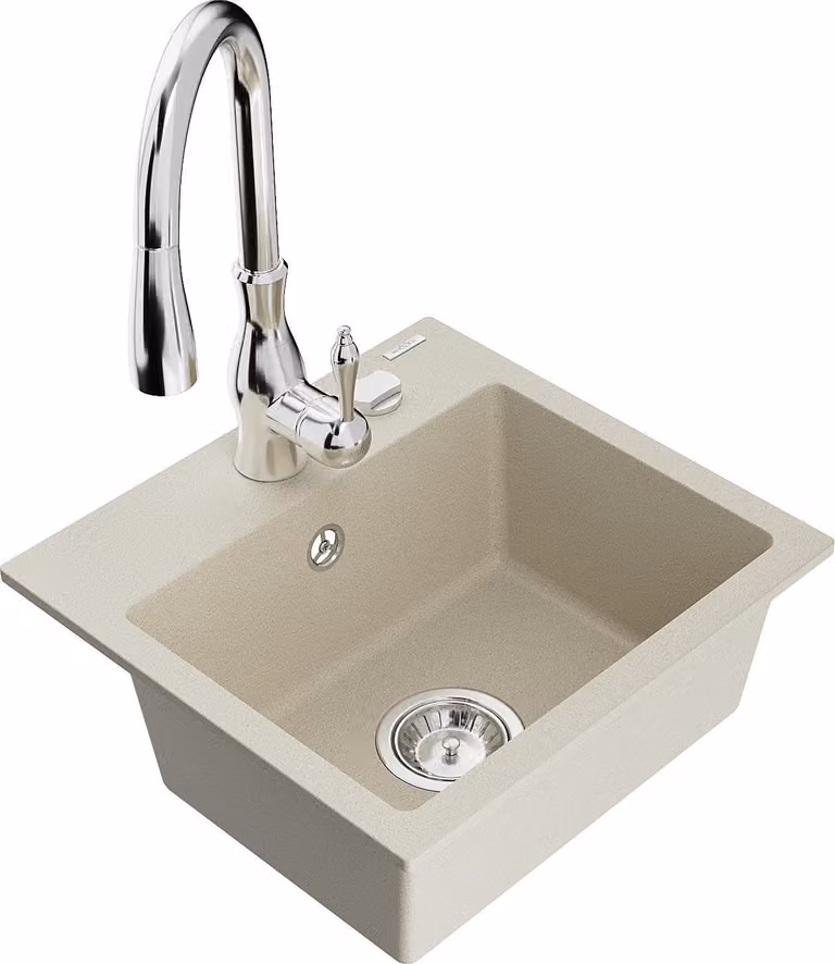 Mexen Milo lavello in granito a 1 vasca con rubinetto da cucina Savita, beige - 6505-69-672601-00