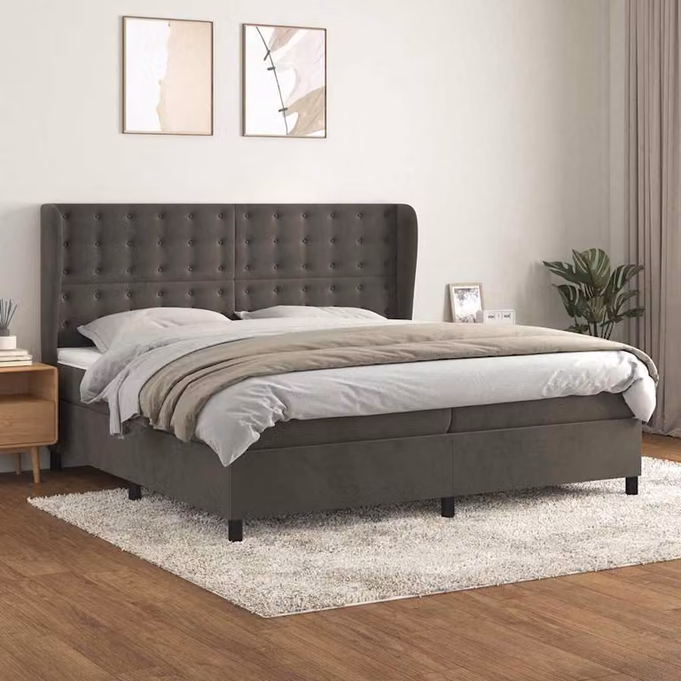 vidaXL Giroletto a Molle con Materasso Ibrido in Velluto Grigio, L/P: 200 x 200 cm