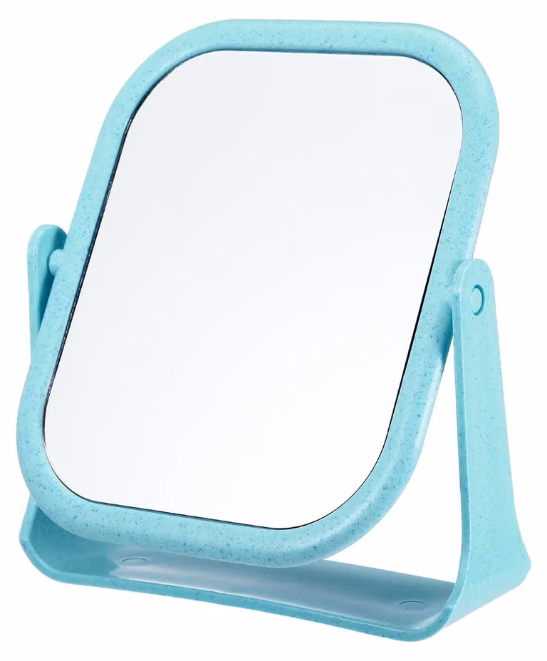 Specchio da trucco a doppio lato - Specchio da trucco portatile blu per donne