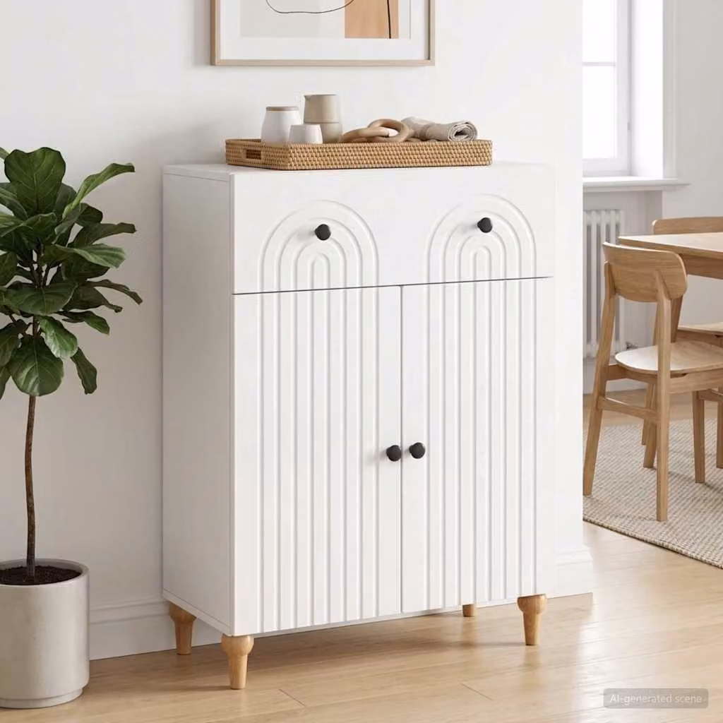 vidaXL Credenza Moderna Bianco Lucido in MDF e Metallo L: 66 cm, P: 34,5 cm, H: 90 cm
