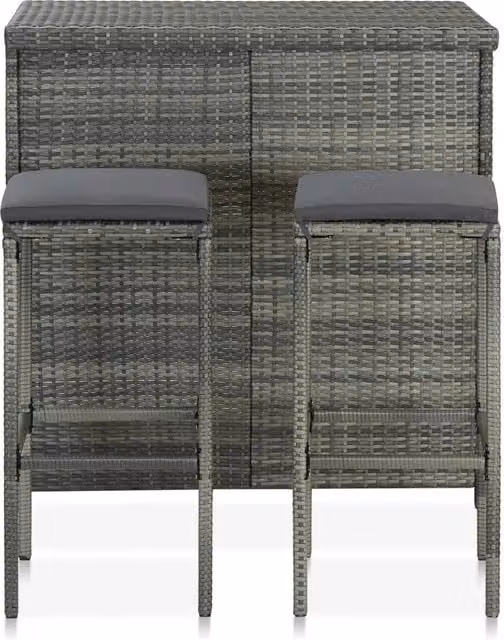 Set da bar 3 pezzi vidaXL in polyrattan grigio antracite per giardino – 1