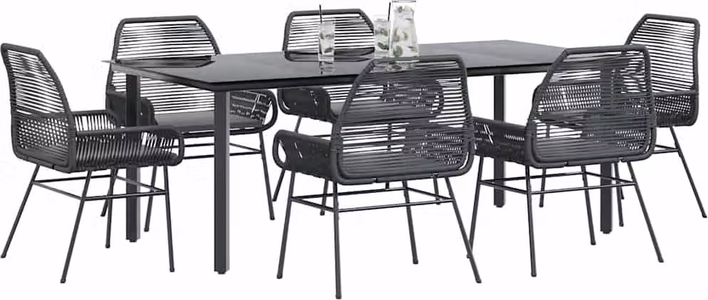 Maison Exclusive - Set Pranzo da Giardino 7 pz Nero con Cuscini Polyrattan Vetro