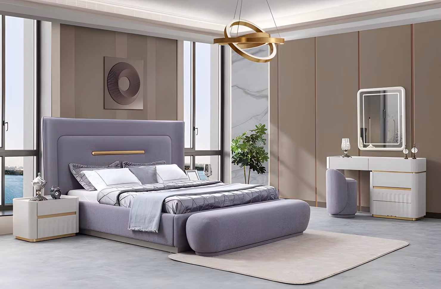 Moderne Schlafzimmer Einrichtung Polsterbett Schminktisch Spiegel