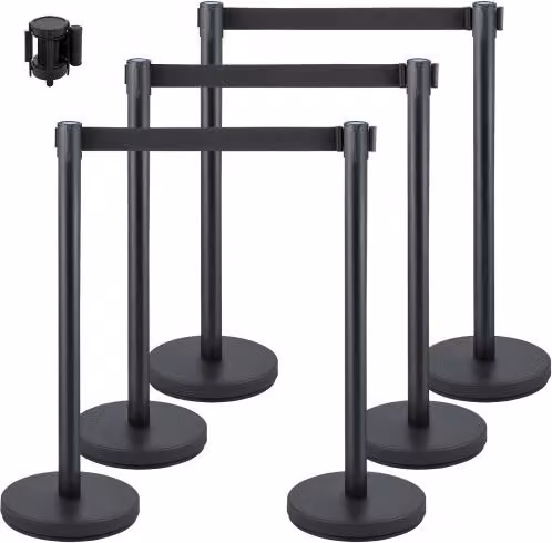 Set di 6 colonnine segnapercorso VEVOR in acciaio inossidabile con nastro nero per il controllo della folla, Altezza: 90 cm
