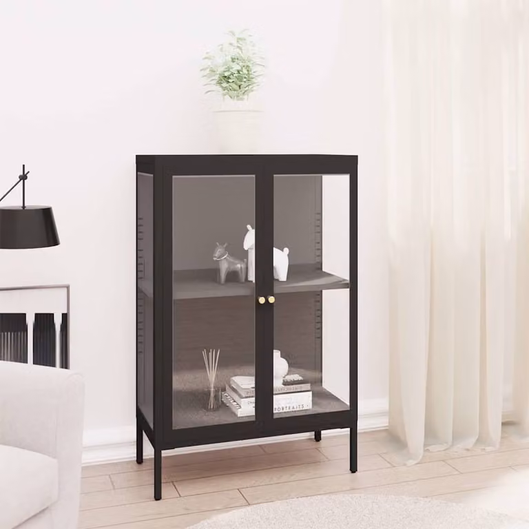 vidaXL Credenza Nera in Metallo e Vetro L: 75 cm, P: 35 cm, H: 105 cm