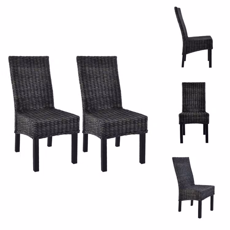 vidaXL Sedie da pranzo 2 pezzi in rattan Kubu nero e legno di mango - Sedie da pranzo