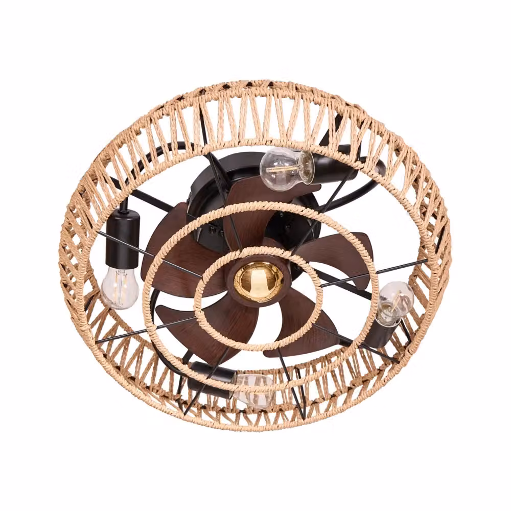Ventilatore da soffitto con luce BELIANI in stile boho, base in metallo e paralume in rattan, colore beige e marrone, con telecomando e timer – 2