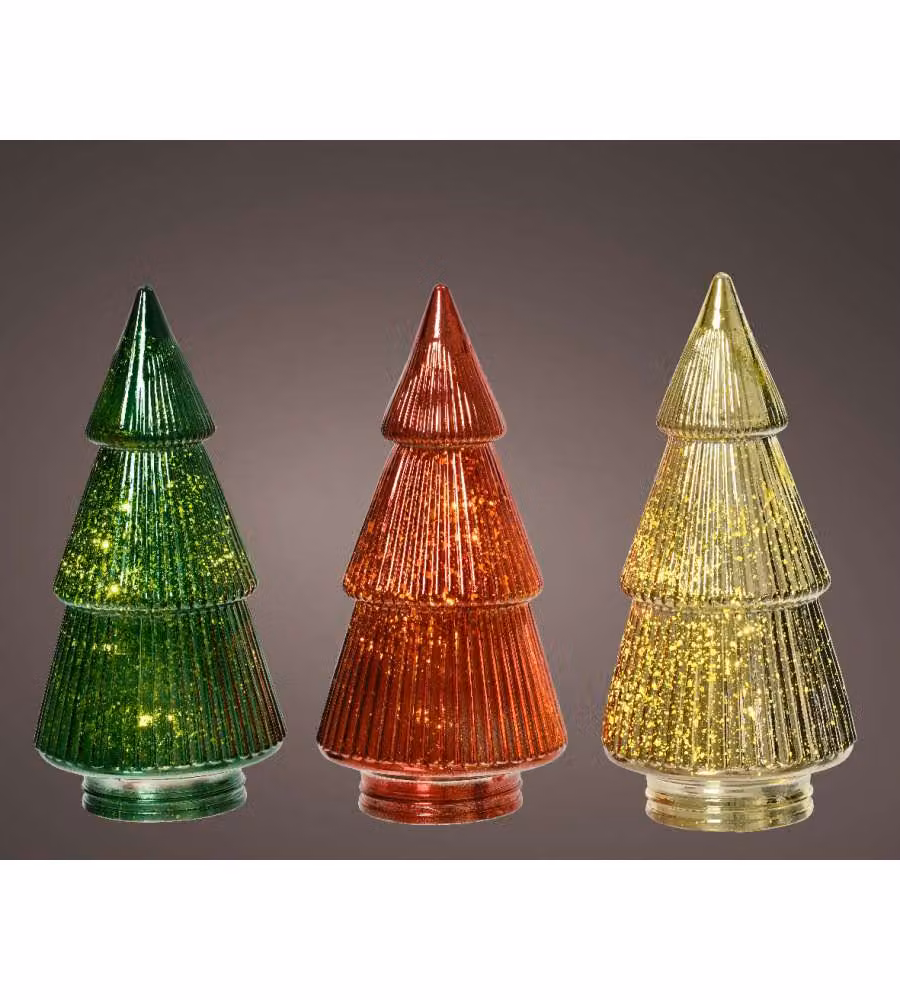 Lumineo Albero Luminoso in Vetro - 10 LED - Colori Assortiti - 11x23cm