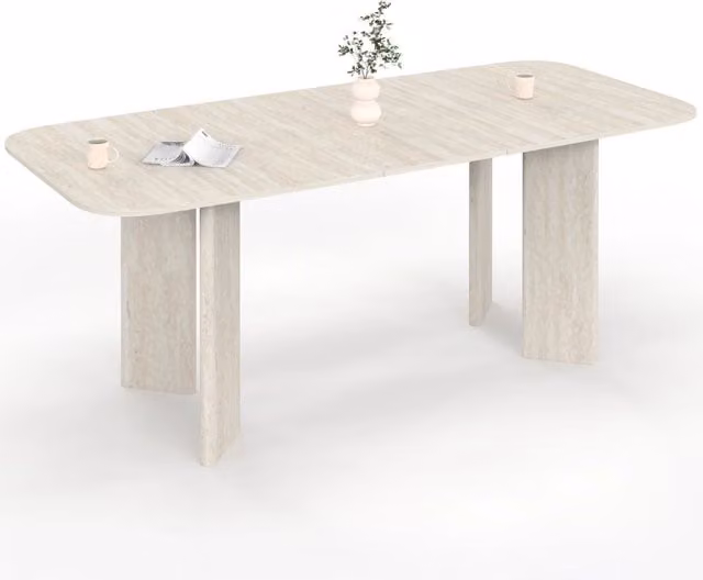 IDMarket - CAPUCINE Tavolo da pranzo rettangolare rotondo allungabile per 6-10 persone con 4 gambe arrotondate in stile travertino 160-200