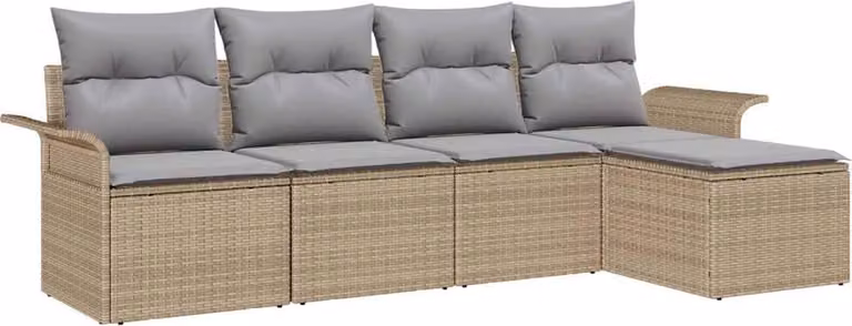 Divano da esterno con cuscino 5 pcs Beige polyrattan