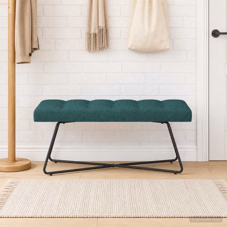 Panchina moderna vidaXL con bottoni imbottiti in tessuto verde, L 110 x P 40 x H 46 cm