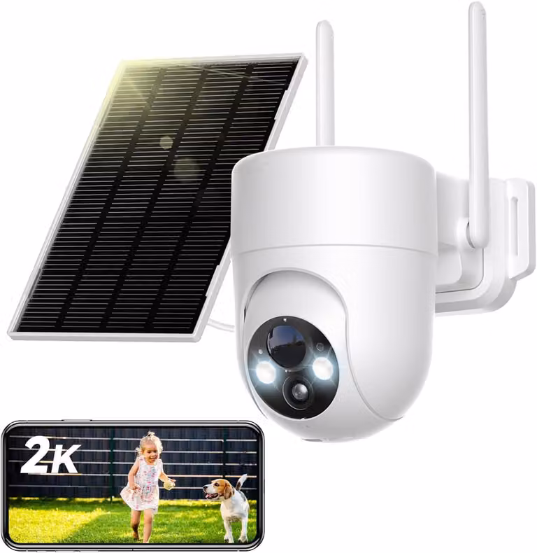 Telecamera da esterno Wi-Fi - Risoluzione 2K - Alimentazione a energia solare - Resistente agli agenti atmosferici (grado di protezione IP66)