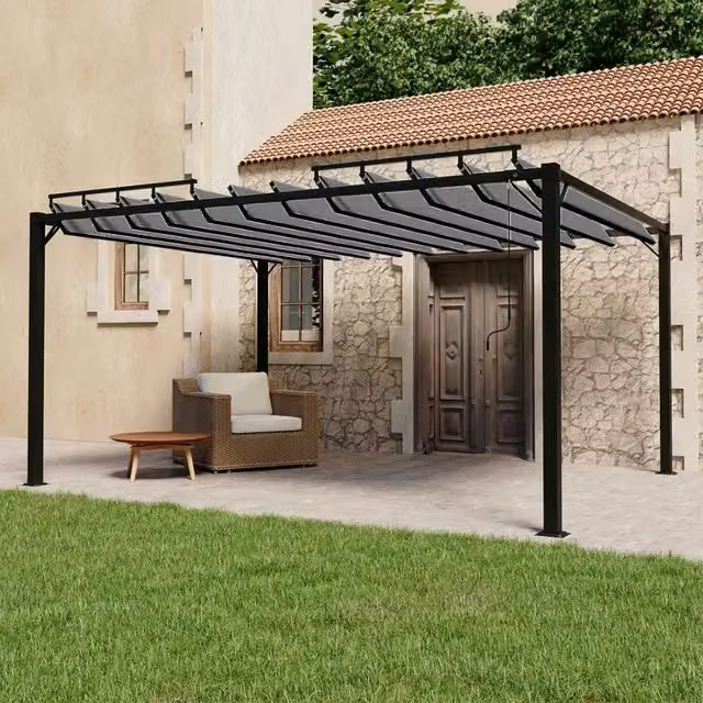 Gazebo con Tetto a Lamelle 3x4 m in Tessuto Antracite/Alluminio 313929