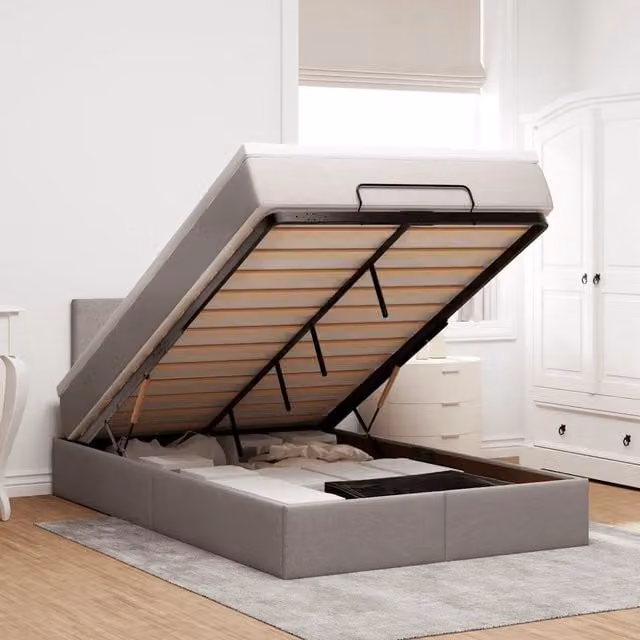 Letto con contenitore a sollevamento e materasso vidaXL in tessuto, colore tortora, L/P: 120 x 200 cm – 1