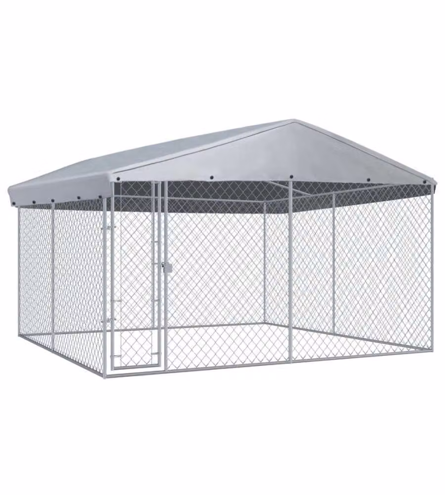 Canile da esterno con tetto vidaXL in metallo grigio argento L/P/H: 382 x 382 x 225 cm – 2