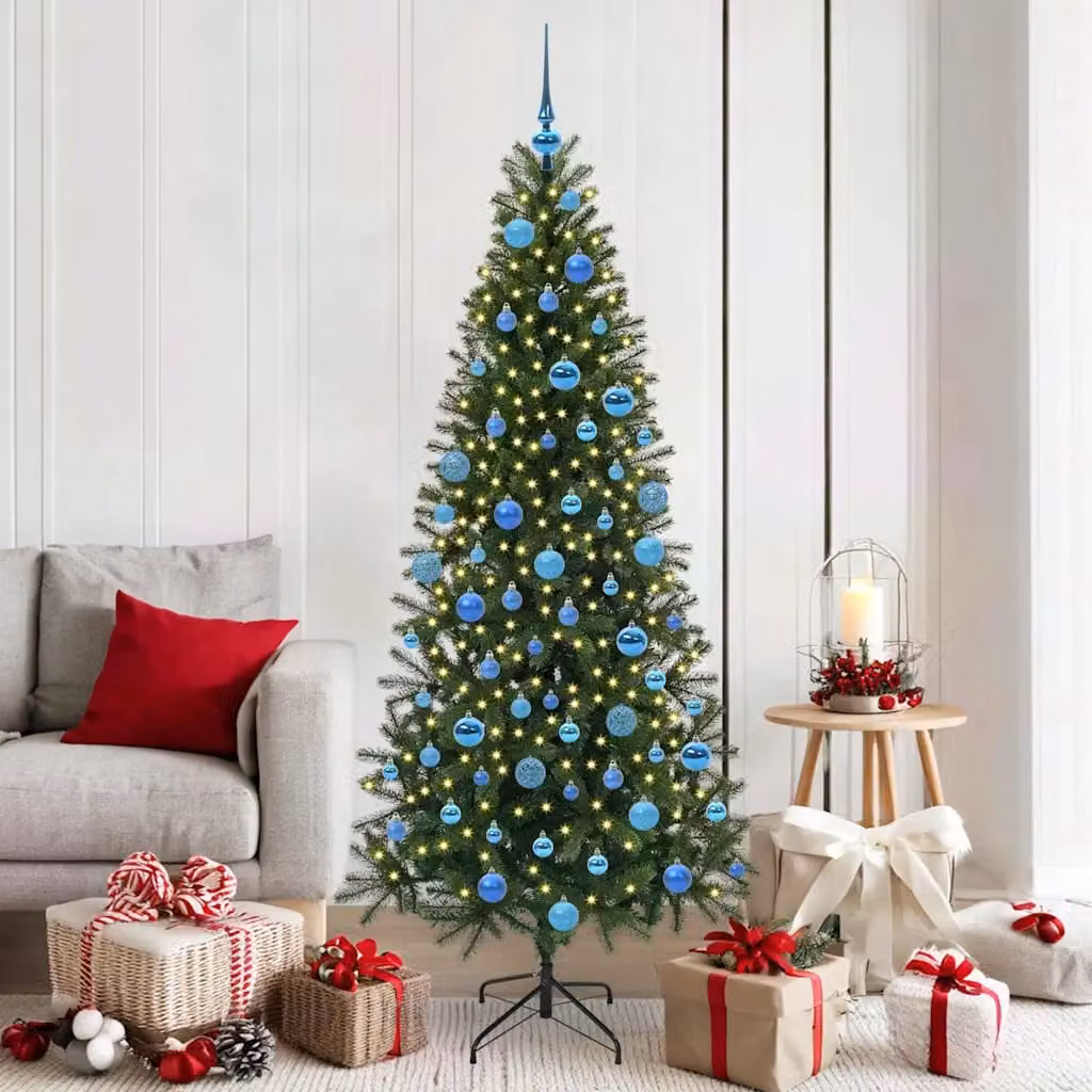 Albero di Natale artificiale moderno vidaXL verde con luci LED bianco caldo in PE e PVC, Altezza: 180 cm