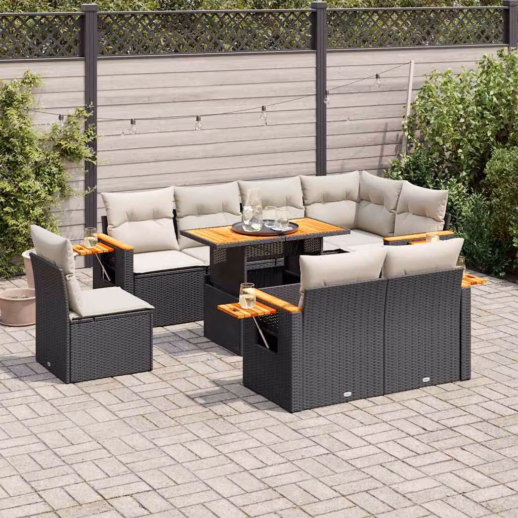 Maison Exclusive - Set Divani da Giardino 9 pz con Cuscini Nero Polyrattan Acacia