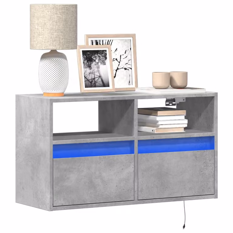 Mobile TV a parete vidaXL con luci LED integrate, Grigio Cemento, L 80 cm x P 31 cm x H 45 cm