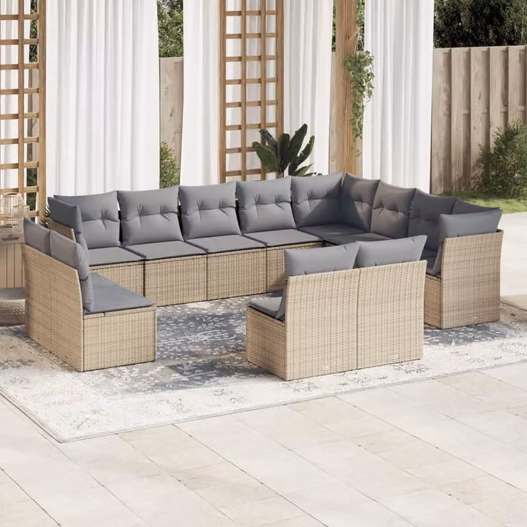 Set di divani da giardino vidaXL in polyrattan con cuscini beige a forma di U per esterno