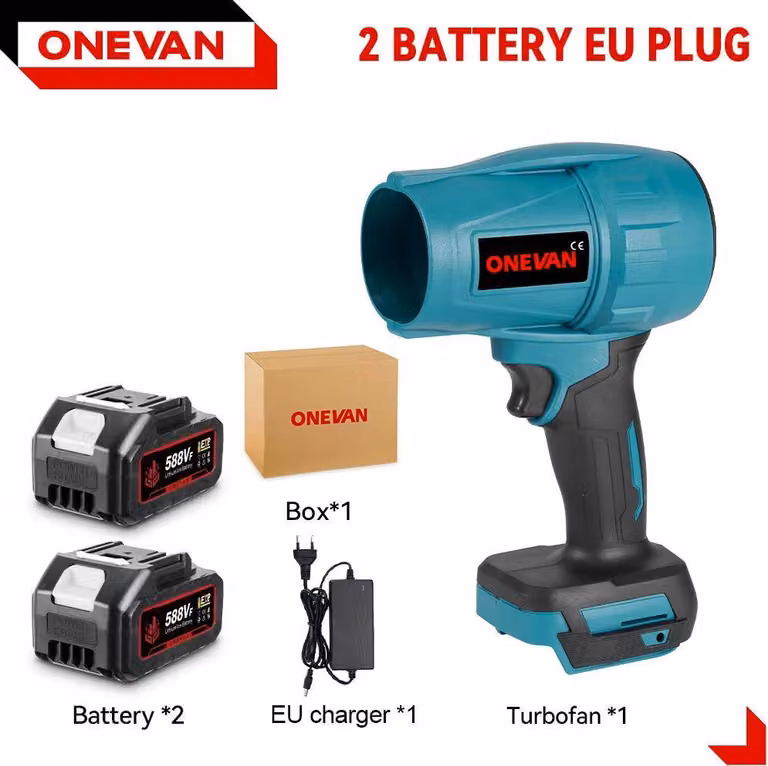 Soffiatore a batteria - Set batteria 2x588VF - Motore brushless - 2000 W - Flusso d'aria 200 m/s - Turbo