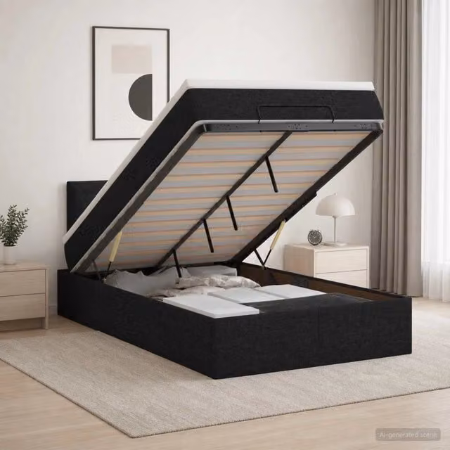 Letto Ottomano con Materasso e LED Nero 120 x 200 cm Tessuto 3456983