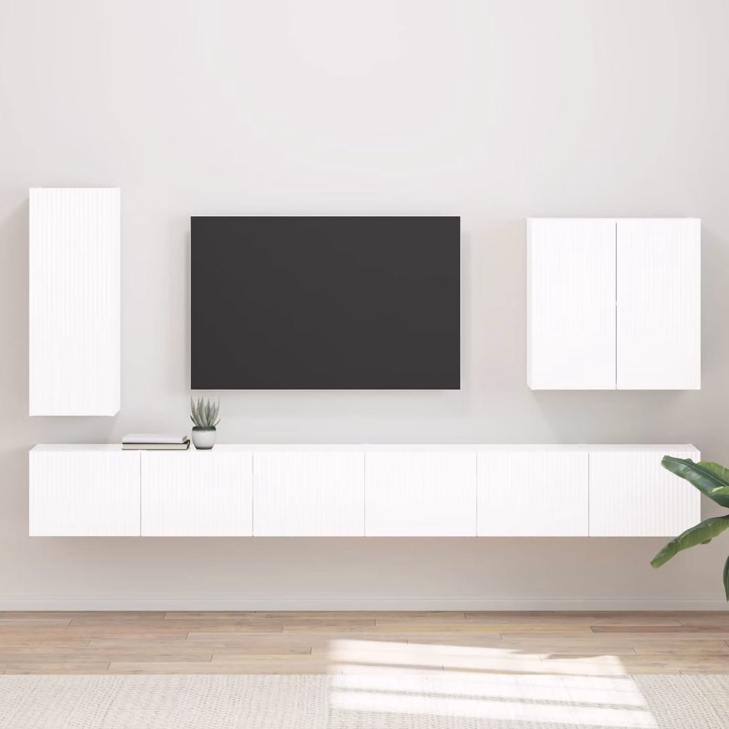 vidaXL Set di 6 Mobiletti da TV a Parete Moderni in MDF Bianco Lucido