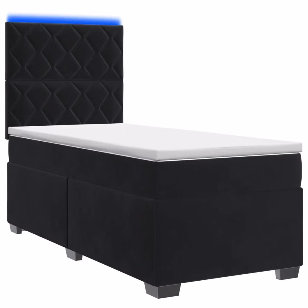 Letto box spring ibrido vidaXL in velluto nero con materasso a molle insacchettate e base contenitore, dotato di illuminazione sottostante e porta USB, L/P/H: 200 x 90 x 140,5 cm – 2